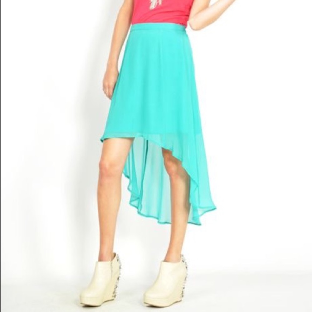 Vintage Rework High-Lo tulle sheer lined aqua turquoise mermaid fishtail skirt